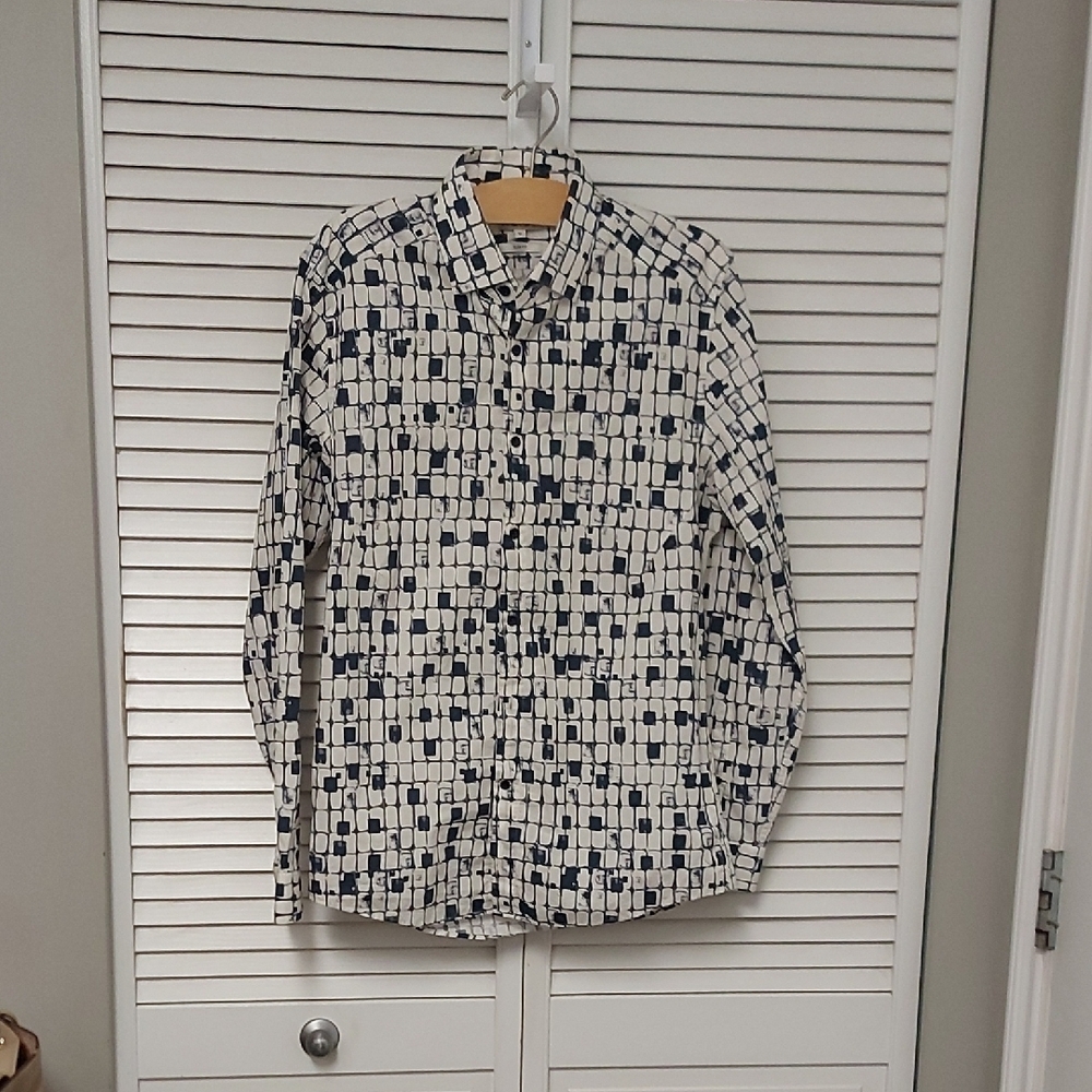 Reiss Button Down Geometric Pattern Shirt - Black and White